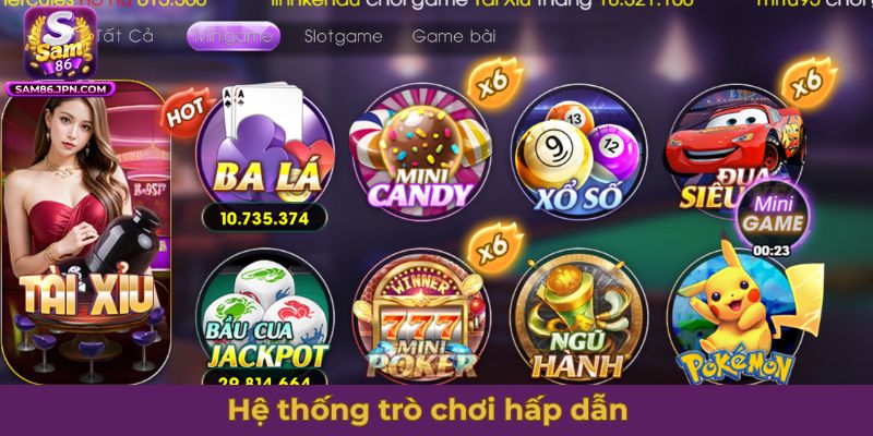 Hệ thống trò chơi hấp dẫn, casino, game bài, slot game bắn cá, thể thao