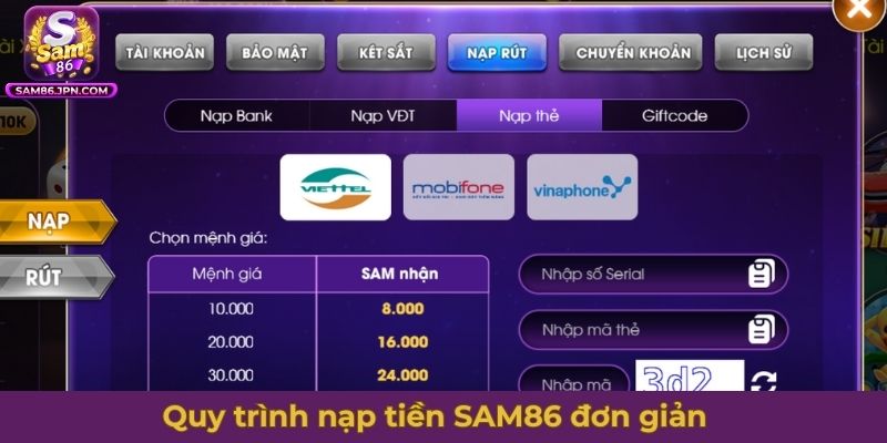Quy trình nạp tiền SAM86 đơn giản, hiệu quả cho mọi người